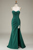 Load image into Gallery viewer, Satin Spaghetti Straps Dark Green Corset Prom Dress