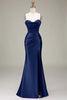 Load image into Gallery viewer, Purple Satin Spaghetti Straps Long Prom Dress with Slit