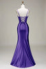 Load image into Gallery viewer, Purple Satin Spaghetti Straps Long Prom Dress with Slit