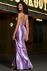 Load image into Gallery viewer, Purple Satin Spaghetti Straps Long Prom Dress with Slit