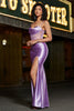 Load image into Gallery viewer, Purple Satin Spaghetti Straps Long Prom Dress with Slit