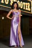 Load image into Gallery viewer, Purple Satin Spaghetti Straps Long Prom Dress with Slit