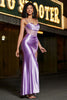 Load image into Gallery viewer, Purple Satin Spaghetti Straps Long Prom Dress with Slit