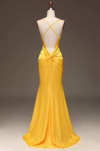 Bright Yellow Mermaid Long Prom Dress