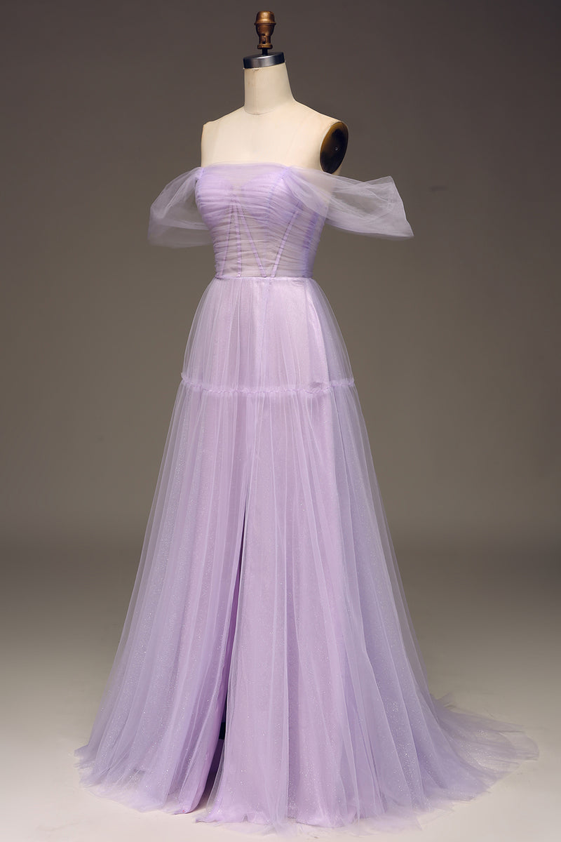 Load image into Gallery viewer, Lilac A Line Long Corset Prom Dress