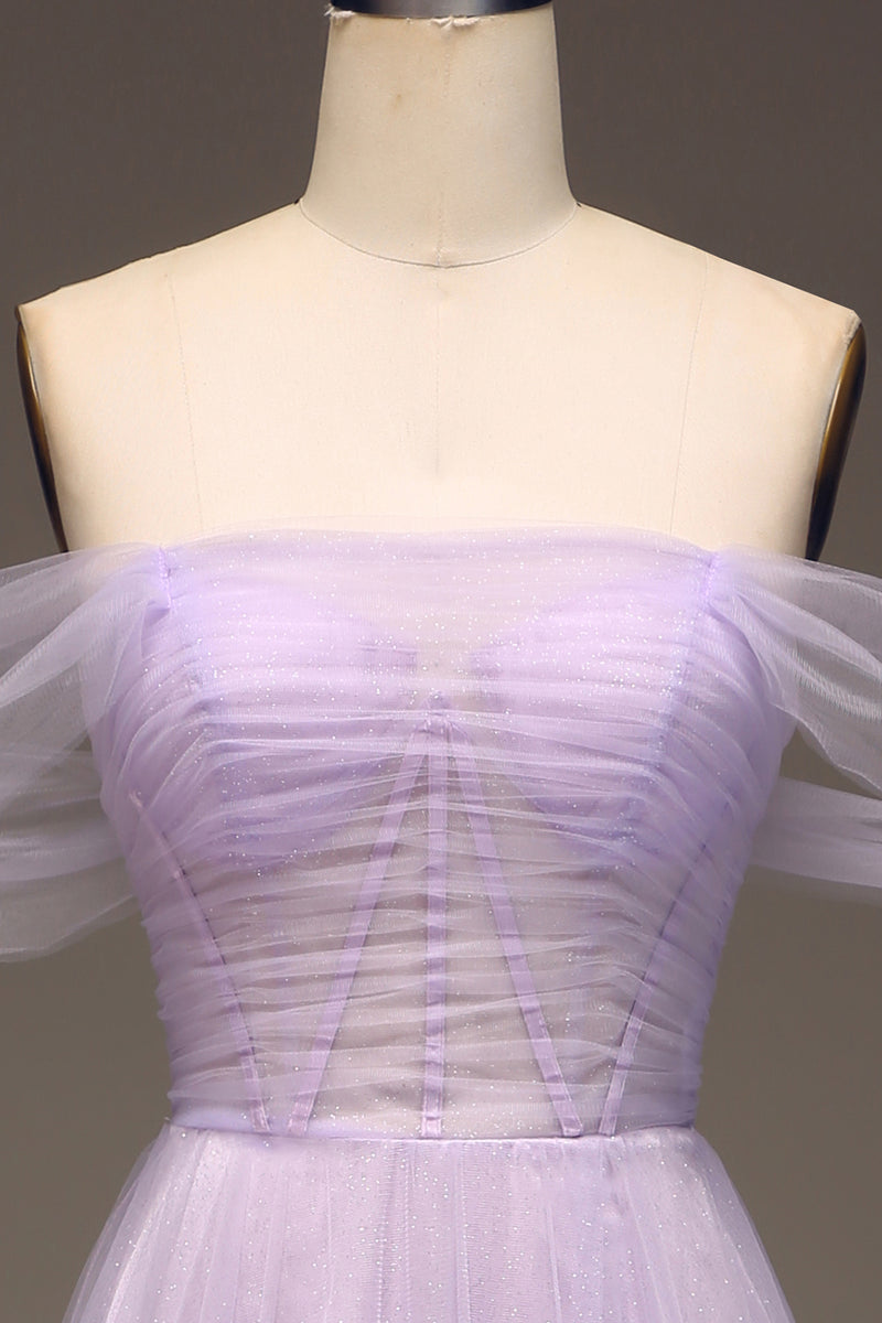 Load image into Gallery viewer, Lilac A Line Long Corset Prom Dress