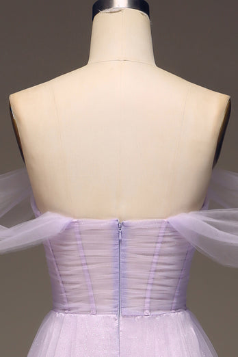 Lilac A Line Long Corset Prom Dress