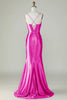 Load image into Gallery viewer, Fuchsia Spaghetti Straps Mermaid Long Prom Dress With Slit