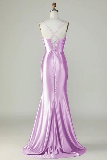 Fuchsia Spaghetti Straps Mermaid Long Prom Dress With Slit