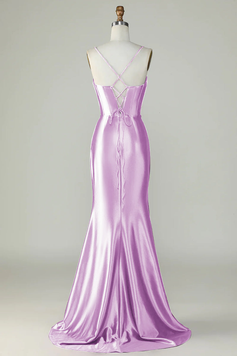 Load image into Gallery viewer, Fuchsia Spaghetti Straps Mermaid Long Prom Dress With Slit