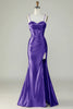 Load image into Gallery viewer, Fuchsia Spaghetti Straps Mermaid Long Prom Dress With Slit