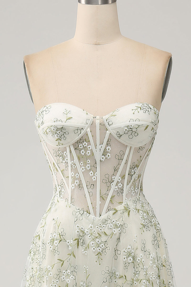 Load image into Gallery viewer, A-Line Light Green Corset Prom Dress with Embroidery