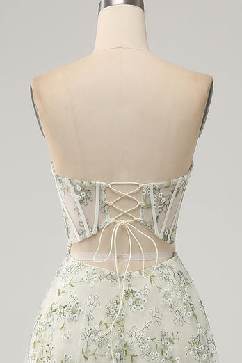 A-Line Light Green Corset Prom Dress with Embroidery