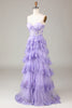 Load image into Gallery viewer, A Line Purple Corset Tiered Long Prom Dress