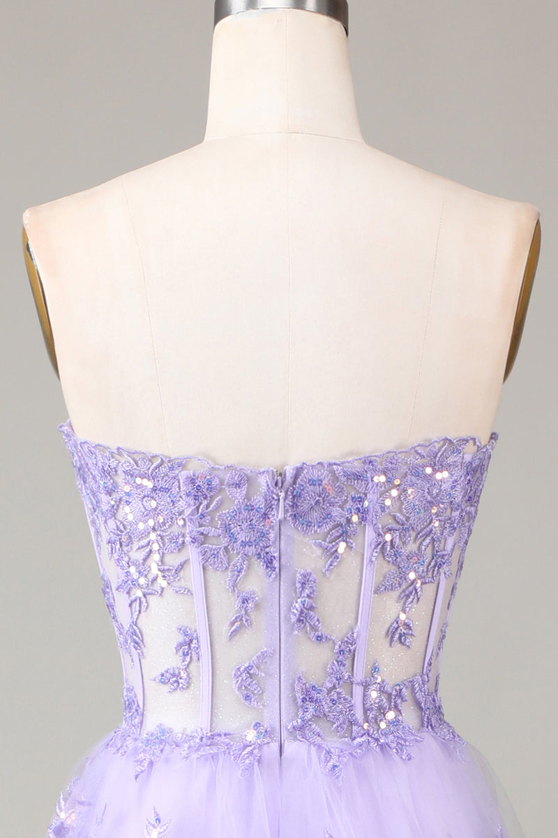 Load image into Gallery viewer, A Line Purple Corset Tiered Long Prom Dress