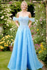 Load image into Gallery viewer, A Line Blue Tulle Long Prom Dress With Slit