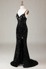 Load image into Gallery viewer, Black Corset Long Mirror Prom Dress With Slit