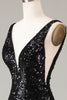 Load image into Gallery viewer, Black Mermaid Sequins Long Prom Dress With Feather