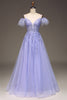 Load image into Gallery viewer, A Line Lilac Long Corset Appliqued Prom Dress With Feather