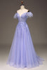 Load image into Gallery viewer, A Line Lilac Long Corset Appliqued Prom Dress With Feather