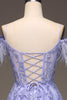 Load image into Gallery viewer, A Line Lilac Long Corset Appliqued Prom Dress With Feather