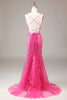 Load image into Gallery viewer, Sparkly Fuchsia Long Appliqued Beaded Prom Dress