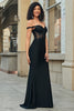 Load image into Gallery viewer, Black Mermaid Corset Long Appliqued Prom Dress