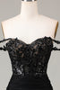 Load image into Gallery viewer, Black Mermaid Corset Long Prom Dress With Appliques