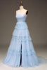 Load image into Gallery viewer, Light Blue A Line Long Tiered Prom Dress