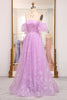 Load image into Gallery viewer, Glitter Lilac A Line Off the Shoulder Long Prom Dress With Embroidery