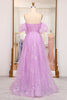 Load image into Gallery viewer, Glitter Lilac A Line Off the Shoulder Long Prom Dress With Embroidery