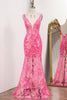Load image into Gallery viewer, Glitter Fuchsia Mermaid Long Prom Dress With Sequined Appliques