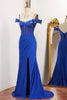 Load image into Gallery viewer, Glitter Royal Blue Mermaid Backless Long Prom Dress With Sequined Appliques