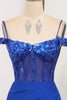Load image into Gallery viewer, Glitter Royal Blue Mermaid Backless Long Prom Dress With Sequined Appliques