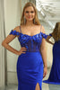 Load image into Gallery viewer, Royal Blue Mermaid Beaded Appliques Long Corset Prom Dress With Slit