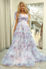 Load image into Gallery viewer, Lilac A Line Adjustable Straps Floral Long Prom Dress