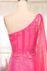 Load image into Gallery viewer, Sparkly Fuchsia Mermaid One Shoulder Long Corset Prom Dress With Slit