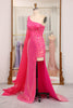 Load image into Gallery viewer, Sparkly Fuchsia Mermaid One Shoulder Long Corset Prom Dress With Slit