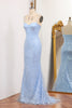 Load image into Gallery viewer, Light Blue Mermaid Spaghetti Straps Long Corset Prom Dress