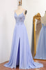 Load image into Gallery viewer, Lavender A Line Long Appliqued Prom Dress With Slit