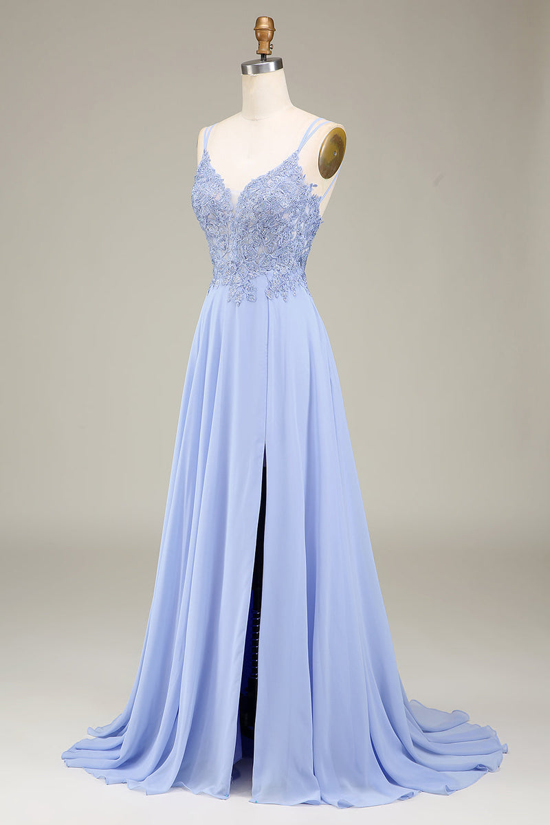 Load image into Gallery viewer, A-Line Lavender Long Prom Dress with Appliques