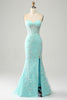 Load image into Gallery viewer, Mermaid Grey Blue Sweetheart Corset Appliques Prom Dress With Side Slit