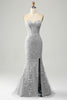 Load image into Gallery viewer, Mermaid Grey Blue Sweetheart Corset Appliques Prom Dress With Side Slit