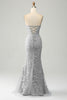 Load image into Gallery viewer, Mermaid Grey Blue Sweetheart Corset Appliques Prom Dress With Side Slit