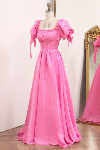 Convertible Hot Pink A Line Off the Shoulder Long Prom Dress