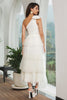 Load image into Gallery viewer, White One Shoulder Tiered Long Engagement Party Dress