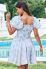 Load image into Gallery viewer, Light Blue A-Line Square Neck Short Homecoming Dress with Sleeves