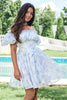 Load image into Gallery viewer, Light Blue A-Line Square Neck Short Homecoming Dress with Sleeves