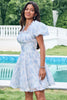 Load image into Gallery viewer, Light Blue A-Line Square Neck Short Homecoming Dress with Sleeves