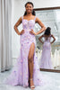 Load image into Gallery viewer, Mauve Mermaid Appliqued Long Corset Prom Dress With Slit